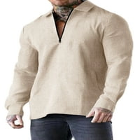 Лументо Менс Поло Маица Патент Блуза Врвови Со Долги Ракави Мажи Секојдневен Пуловер Удобен Ревер Маица За Вратот Каки XL