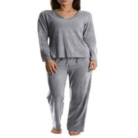 Blisенски и женски плус плус спиење со долг ракав сатенски трим пижама пантоло