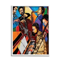 Концептуални џез музичари на Еверет Сприли, брилијантна геометриска позадина, врамени уметнички отпечатоци од сликарство