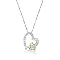 Брилијантност фино накит Стерлинг сребро и 10к вистинско жолто злато симулирано дијамантско срце во рамките на склучувањето на приврзокот на срцето на ланецот на с