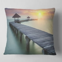Дизајнрт Дрвен море мост и зајдисонце - Перница за фрлање фотографии од морскиот брег - 18x18