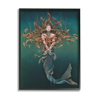 Stuple Industries сирена риба вртејќи сликарство бајки и фантазии сликање црна врамена уметничка печатена wallидна уметност