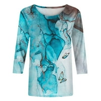 Блузи за жени, Женска Мода Печатена Маица Ракави со Средна должина Блуза Кружен Врат Обични Врвови Зелена XL