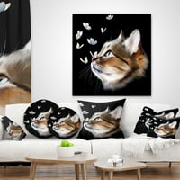 DesignArt Cat со пеперутки на црна - перница за фрлање животни - 16x16