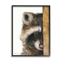 Sumn Industries raccoon детално крзно гледајќи животински портрет илустрација сликарство црна врамена уметничка печатена wallидна