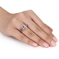 Miaенски Carat Carat T.G.W. Cushion Checkerboard-Cut Morganite и Carat T.W. Тркалезен дијамант 10kt розово злато ореол прстен