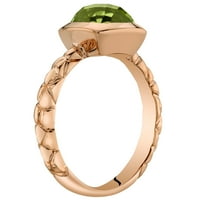Ораво КТ перница исечен зелен перидот солитер прстен во злато од роза од 14 килограми