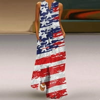 Женски Рекреативни Фустани Летен Ден На Независноста Сад Печатено Знаме Плус Големина V-Вратот Без Ракави Мода Американец од