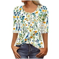 Женска Мода Обични Копчиња За Цвеќе Со Долги Ракави Печатење Врвна Блуза Со Пуловер До Вратот
