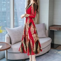 Саихи Жени Мода Aut Дама О-Вратот Должина На Коленото Долг Ракав Леопард Печатење Фустан Fall Каузални Фустани За Жени