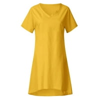Готју Фустани Женски Летен Секојдневен Моден Еднобоен Фустан Со Кратки Ракави V-Вратот Жолт XL