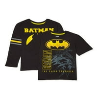 Стрипови Бетмен момчиња иконски лого графички долги ракави и маици со кратки ракави, 2-пакувања, големини 4-18