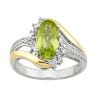 Брилијантност фино накит оригинален прстен на акцент на дијаманти во перидот во сребро и 10к жолто злато
