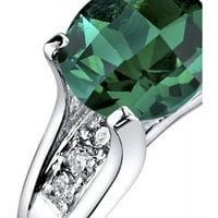 1. КТ круг зелена создадена прстен на смарагд солитер со дијамант во 14к бело злато