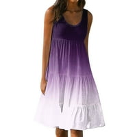 Женски Фустани Над Коленото Без Ракави Секојдневен Фустан За Сонце Цврст Лажички Врат Летен Фустан Виолетова XL