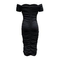 Обични Фустани За Жени Цврст Фустан За Сонце Брод Вратот Средна Должина Краток Ракав Црна XL