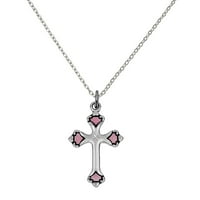 Primal Silver Silver Silver Silver Rhodium-обложен розов емајлиран крст на крст со кабелски ланец