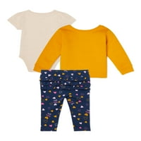Сет на облеки за бебешки девојчиња од гаранмалс, сет на облека и панталони, 3-парчиња, 3-парчиња