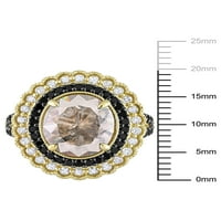Miabella Women's 3- Carat T.W. Црно и бело фенси и тркалезна сол и бибер дијамант 10kt жолто злато ореол поделен прстен