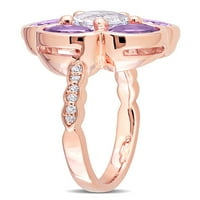 Карат Т.Г.В. Аметист, бел топаз и дијамантски акцент розово-позлатен сребрен цвет прстен