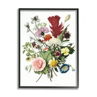 Sulpell Industries Wild Botanical Bouquet Vintage Illustration Over White Country Sainting Black Rramed Art Print Wall Art,